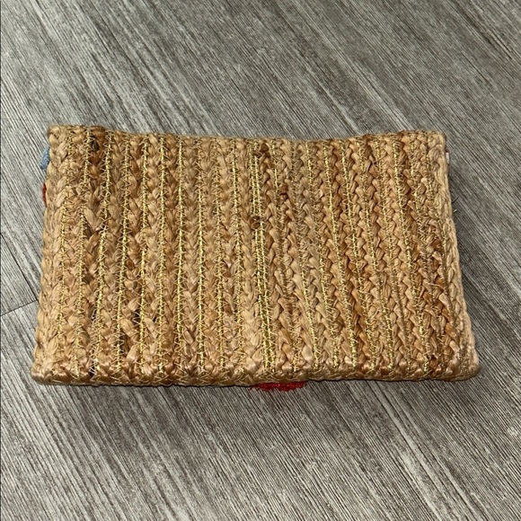 Straw Clutch with Colorful Pom Poms - Picture 2 of 3